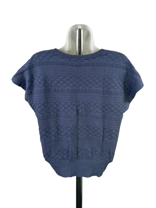 Loft Women's Blue Pointelle Short Sleeve Sweater Shirt - M image 2