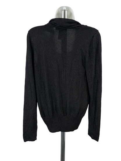 INC International Concepts Women's Black Metallic Draped Long Sleeve Sweater - L image 2