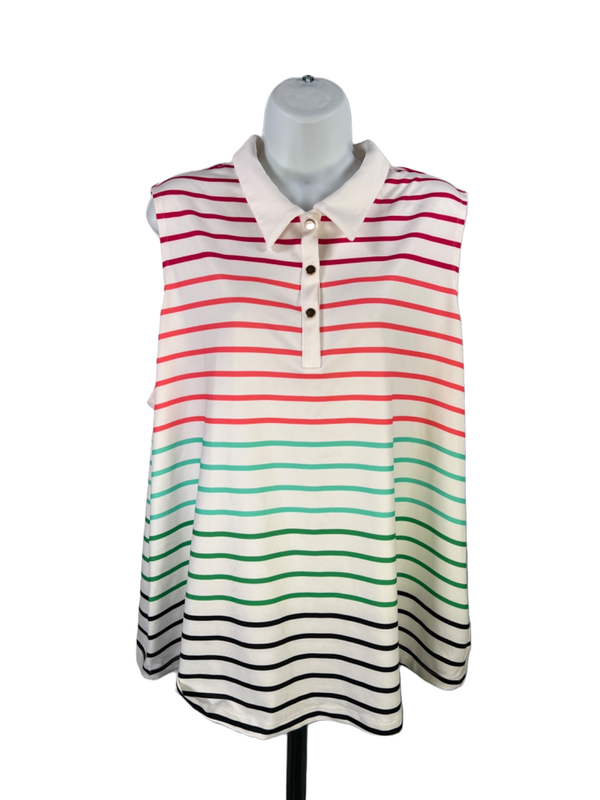Chico's Zenergy Women's White Striped Quarter Button Sleeveless Shirt - 4/US 20