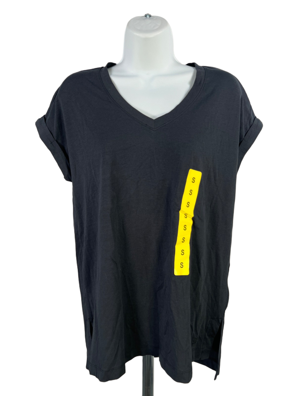 Banana Republic Women's Black V Neck Cuffed Short Sleeve Tee Shirt - S