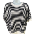 Adrianna Papell Women's Black/White Textured Scalloped Short Sleeve Sweater - XL