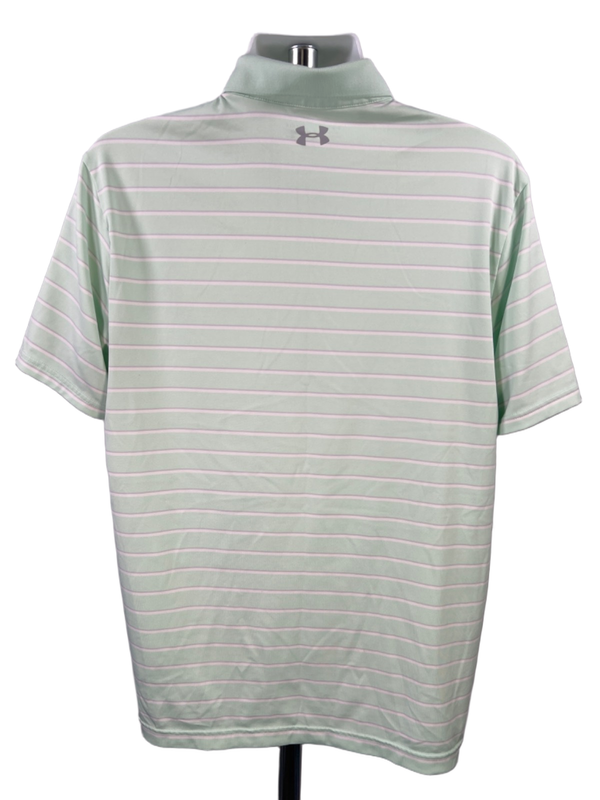 Under Armour Men's Green Striped Heatgear Loose Short Sleeve Polo Shirt - L image 2