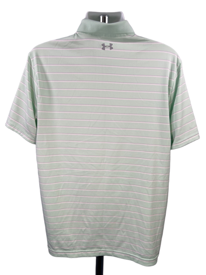 Under Armour Men's Green Striped Heatgear Loose Short Sleeve Polo Shirt - L image 2