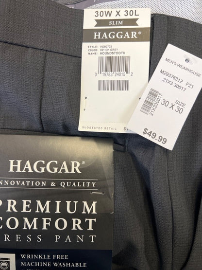 Haggar Men's Dark Gray Shirt Gripper Premium Flex Slim Fit Dress Pants - 30x30 image 3