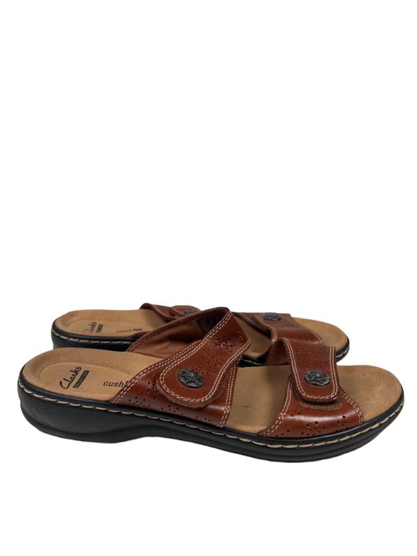 Clarks Collection Women's Brown Double Strap Slip On Sandals - 9
