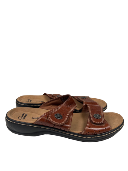 Clarks Collection Women's Brown Double Strap Slip On Sandals - 9