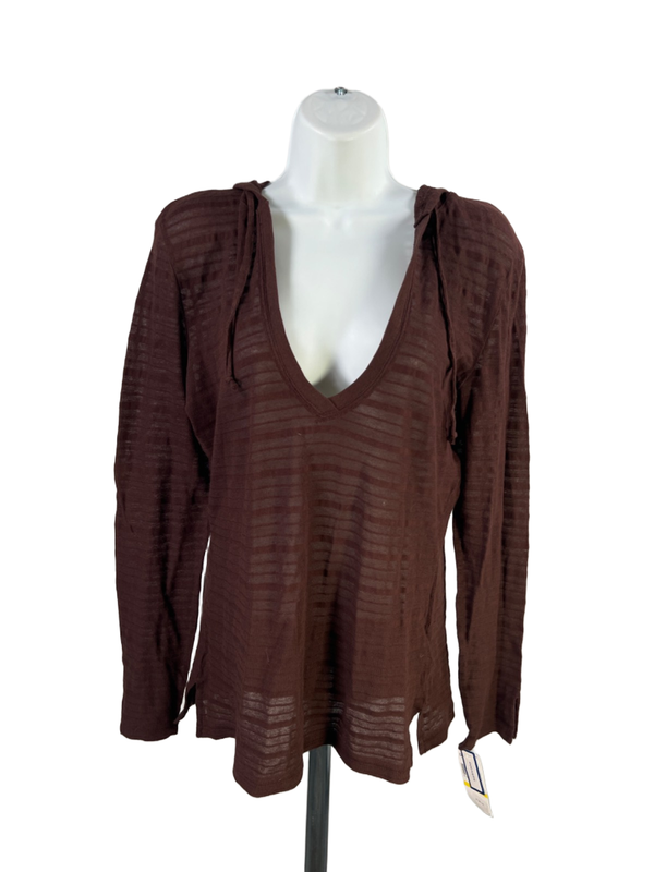 Dockers Women's Brown Long Sleeve Semi-Sheer Hooded Shirt - M