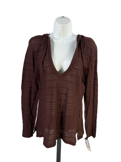 Dockers Women's Brown Long Sleeve Semi-Sheer Hooded Shirt - M