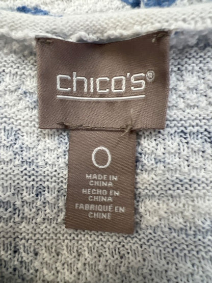 Chico's Women's Blue/White Floral 3/4 Sleeve Cotton Shirt - 0/US S image 3