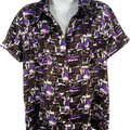 BCBGMaxazria Women’s Purple/Brown Short Sleeve Button Up Blouse - XL