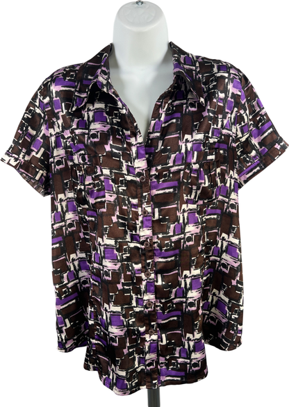 BCBGMaxazria Women’s Purple/Brown Short Sleeve Button Up Blouse - XL
