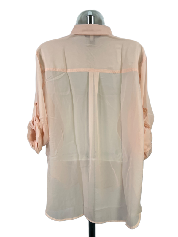 Victoria's Secret Women's Pink Sheer Long Roll Sleeve Button Up Shirt - S image 2