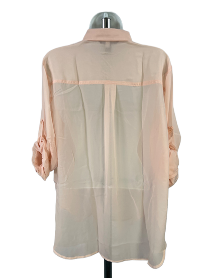 Victoria's Secret Women's Pink Sheer Long Roll Sleeve Button Up Shirt - S image 2