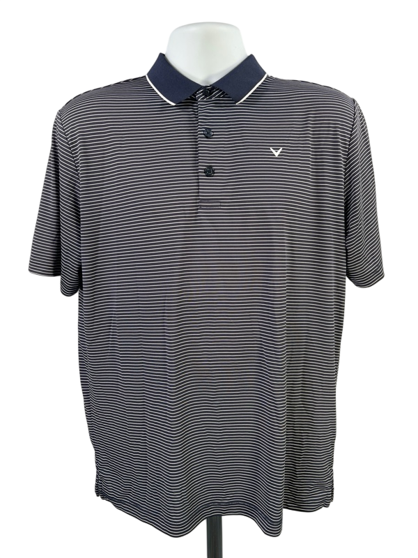 Callaway Men's Blue/White Striped Short Sleeve Athletic Golf Polo - M