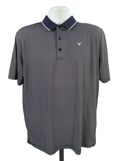 Callaway Men's Blue/White Striped Short Sleeve Athletic Golf Polo - M