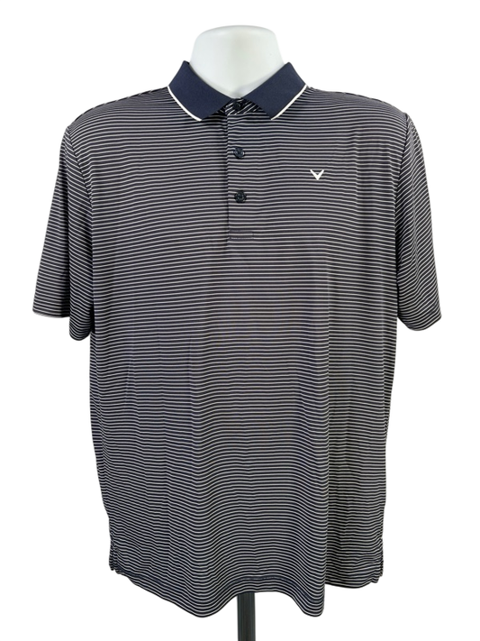 Callaway Men's Blue/White Striped Short Sleeve Athletic Golf Polo - M