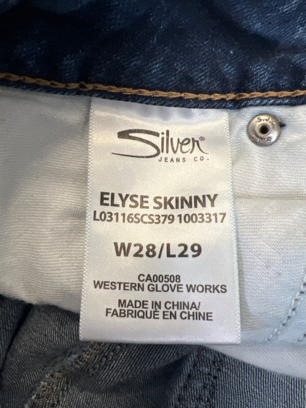 Silver Jeans Women's Medium Wash Elyse Skinny Distressed Embellished Jeans - 28 image 4