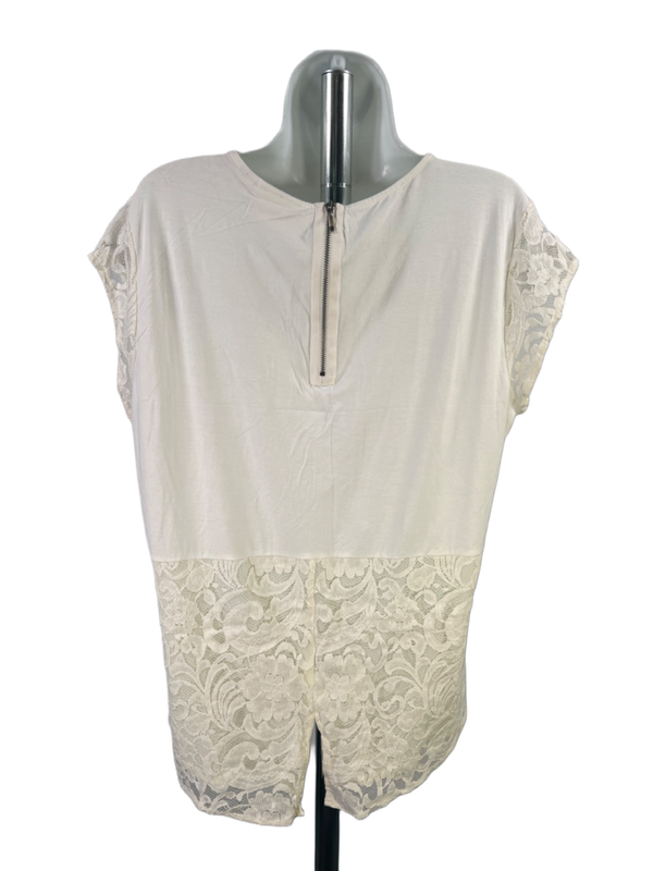 Chico's Women's White Lace Lined Zipper Back Short Cap Sleeve Blouse - 1/US M image 2