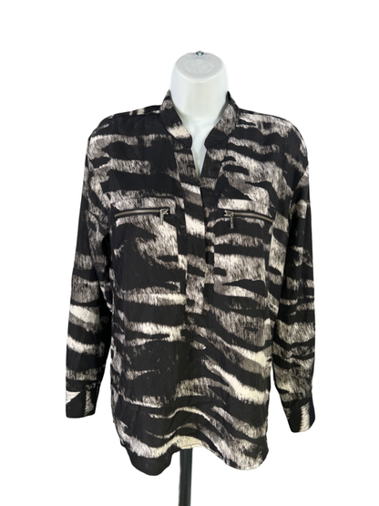 Michael Kors Women's Black/Gray Zipper Pockets Long Sleeve Button Up Shirt - 2