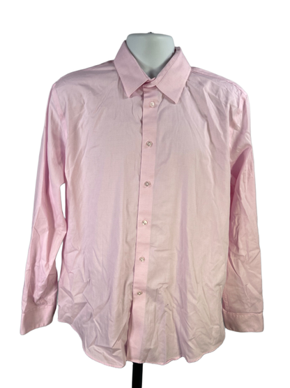 Calvin Klein Men's Pink Steel+ Long Sleeve Button Up Shirt - 17/XL
