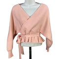 Saints + Secrets Women's Pink Faux Wrap V Neck Cropped Long Sleeve Sweater - S