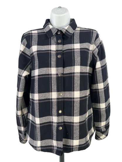 Orvis Women's Black Plaid Fleece Lined Snap Button Flannel Shirt Jacket - S