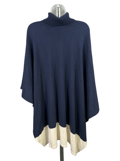 White House Black Market Women's Blue/Ivory Cowl Neck Sweater Poncho - S image 2