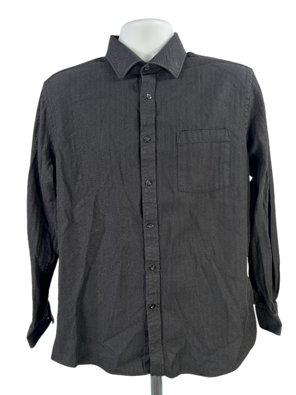 Michael Kors Men's Black Regular Fit Long Sleeve Button Up Shirt - L