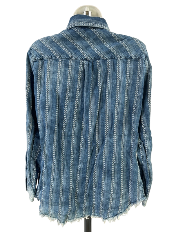 Karen Kane Women's Blue Embroidered Long Sleeve Button Up Blouse - M image 2