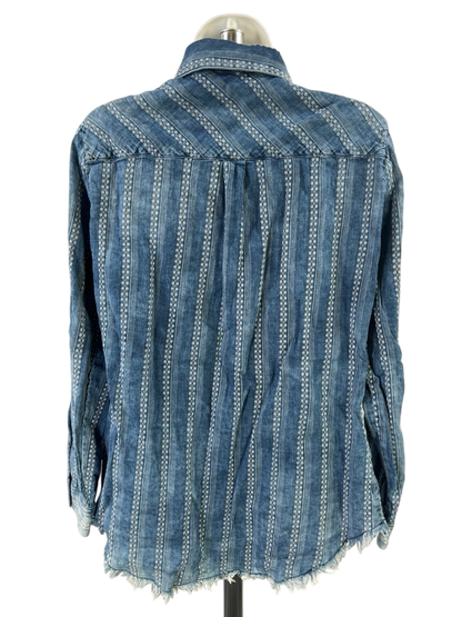 Karen Kane Women's Blue Embroidered Long Sleeve Button Up Blouse - M image 2