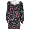 Beachlunchlounge Women's Black/Purple Floral Off-The-Shoulder Tunic Shirt - M