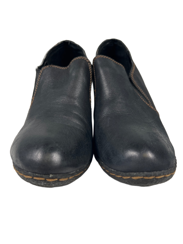 BOC Born Concept Women's Black Leather Slip On Wedge Peggy Clogs - 7.5 image 2