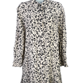Zara Women's Beige/Black Floral Long Sleeve Button Up Ruffle Hem Mini Dress - L