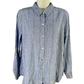 J Jill Women's Blue Striped Linen Blend Long Roll Sleeve Button Up Shirt - M