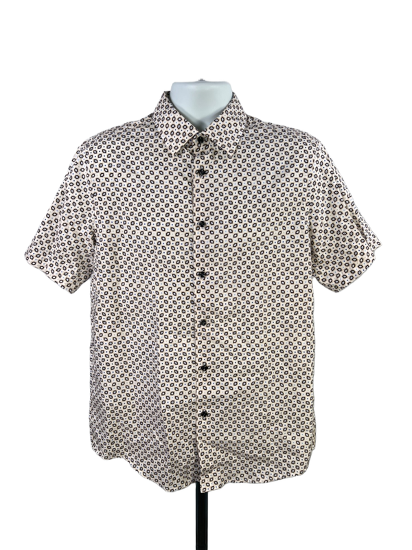 Tasso Elba Men’s White/Black Short Sleeve Button Up Shirt - M