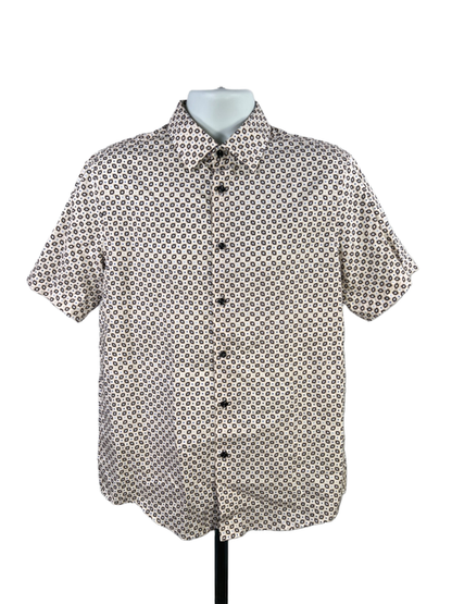 Tasso Elba Men’s White/Black Short Sleeve Button Up Shirt - M