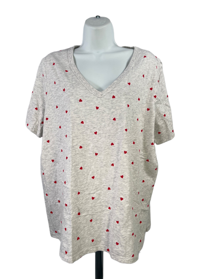 Old Navy Women's Gray/Red Everywear Heart Print Short Sleeve Tee Shirt - XL Tall