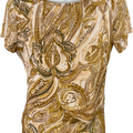 Tahari Women’s Beige Paisley Mesh Lined Short Sleeve Blouse - XS