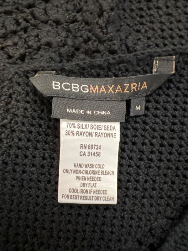 BCBGMaxazria Women's Black Silk Blend Knit Mesh Short Cap Sleeve Shirt - M image 3