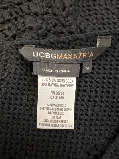 BCBGMaxazria Women's Black Silk Blend Knit Mesh Short Cap Sleeve Shirt - M image 3