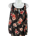White House Black Market Womwn's Black Floral Semi Sheer Blouse - XL Petite