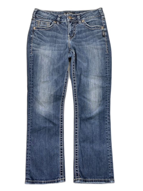 Silver Women's Light Wash Embellished Suki Mid Rise Capri Jeans -