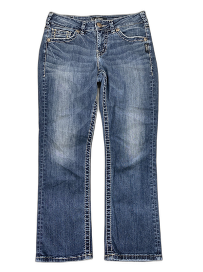 Silver Women's Light Wash Embellished Suki Mid Rise Capri Jeans -
