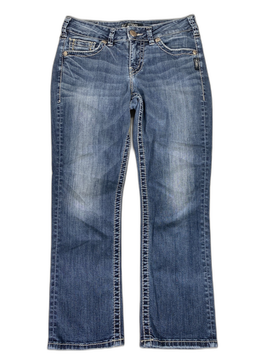 Silver Women's Light Wash Embellished Suki Mid Rise Capri Jeans -
