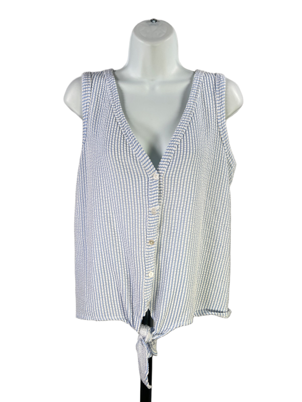 Green Envelope Women's Blue/White Striped Sleeveless Button Up Blouse - M