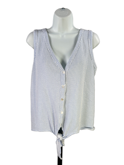 Green Envelope Women's Blue/White Striped Sleeveless Button Up Blouse - M