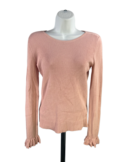 White House Black Market Women's Pink Ruffle Long Sleeve Sweater Shirt - XS