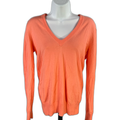 J.Crew Women's Orange/Coral Long Sleeve Thin V-Neck Sweater - M