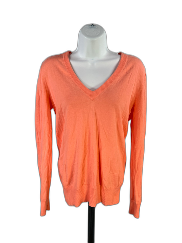 J.Crew Women's Orange/Coral Long Sleeve Thin V-Neck Sweater - M