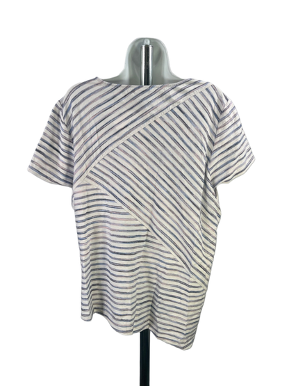 Chico's Women's White/Multicolor Textured Striped Short Sleeve Shirt - 3/US XL image 2